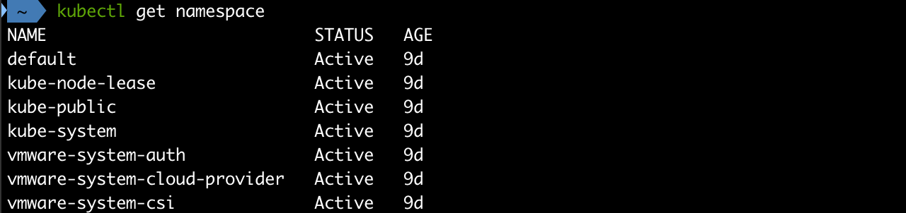 Tanzu Kubernetes cluster default namespaces