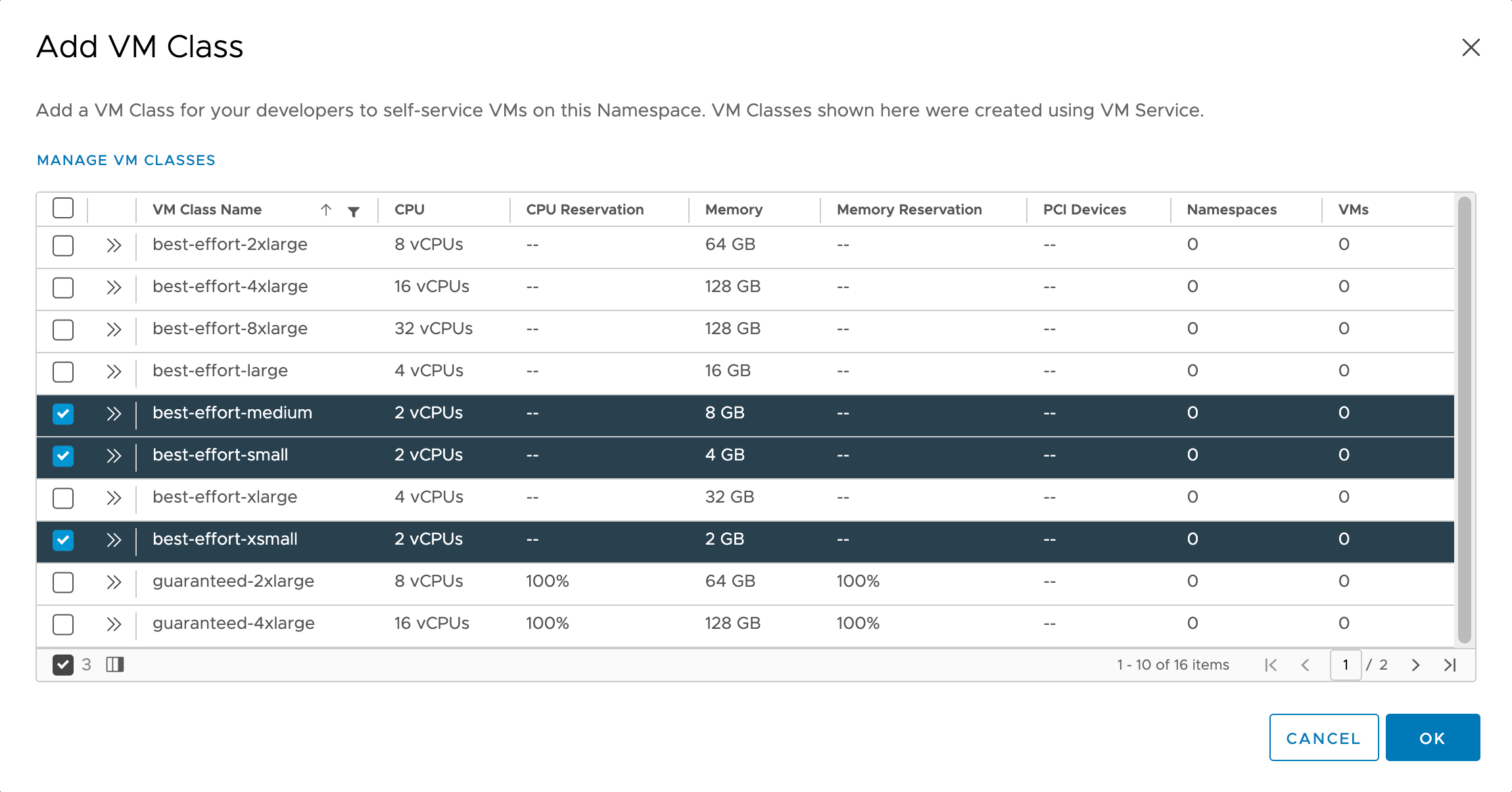 Set VM classes