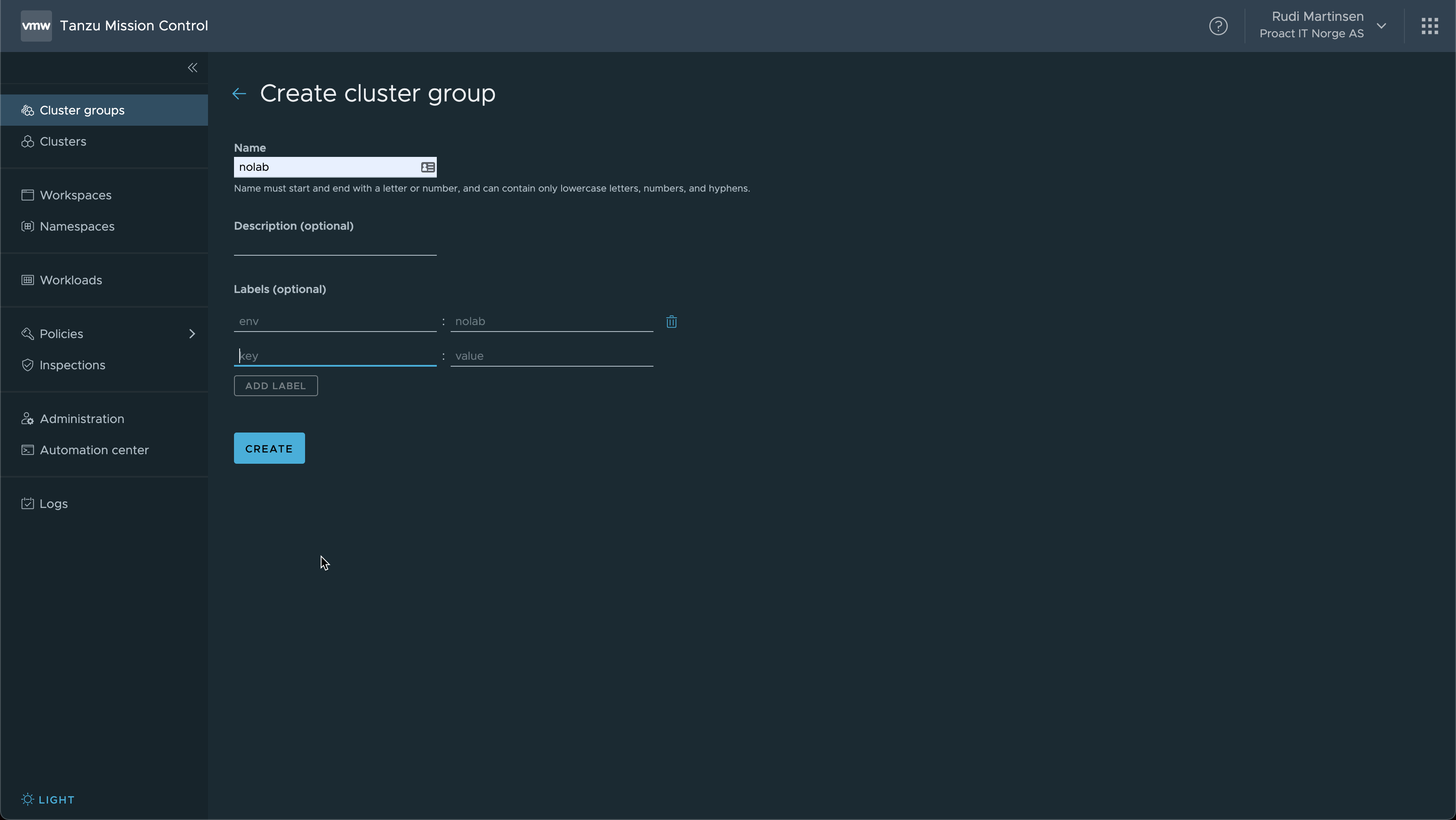 Create cluster group