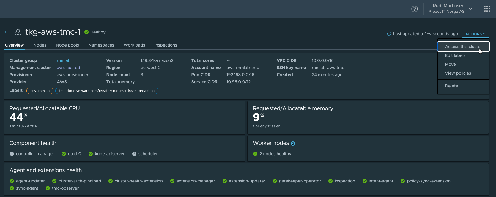 Access cluster menu