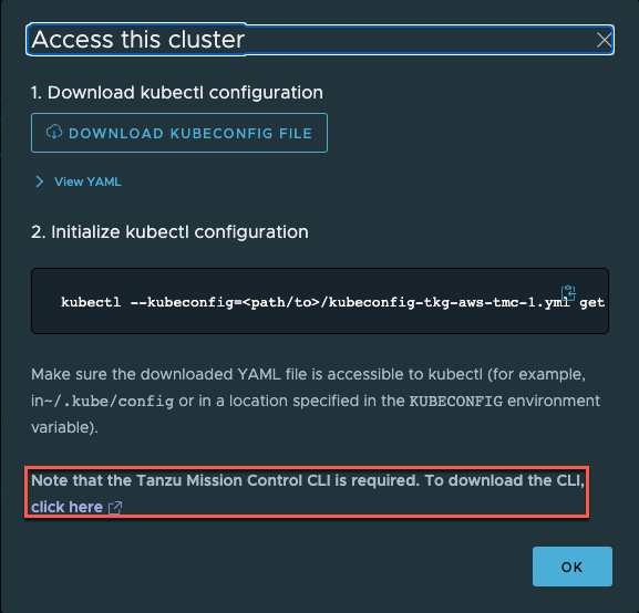 Download kubeconfig file