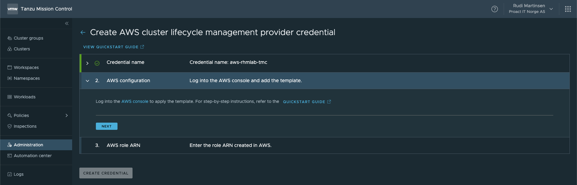 Create template in AWS