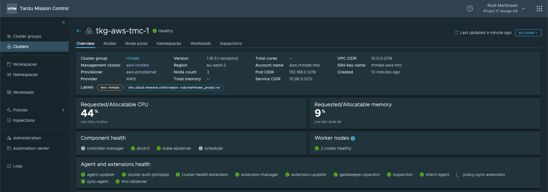 TKG cluster on AWS created