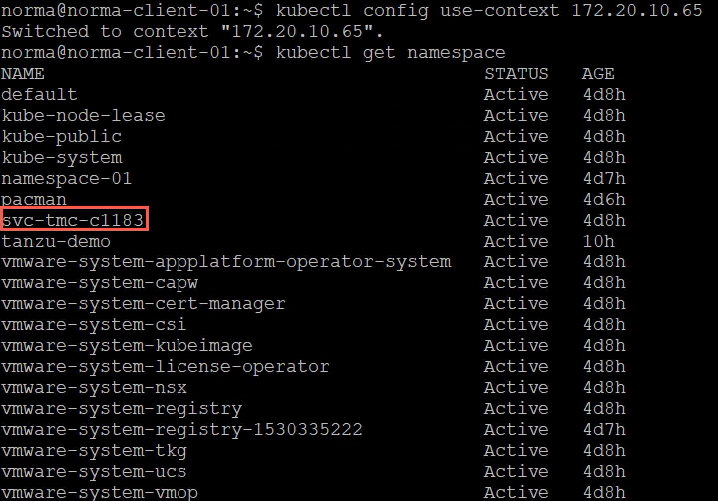 TMC namespace in Supervisor cluster