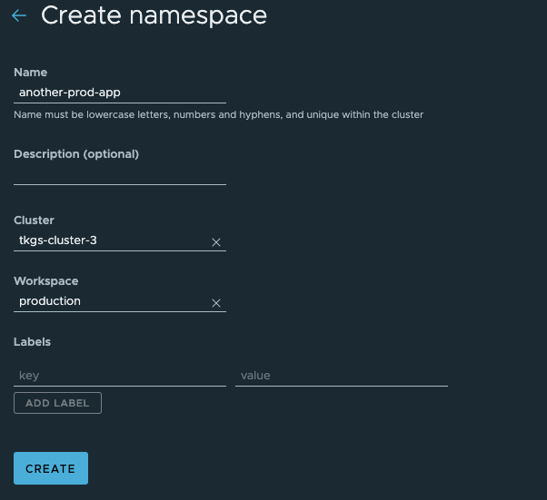 Create namespace and attach to workspace