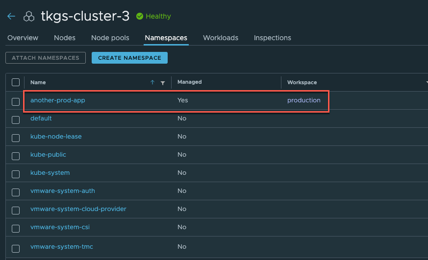 Namespace created and attached