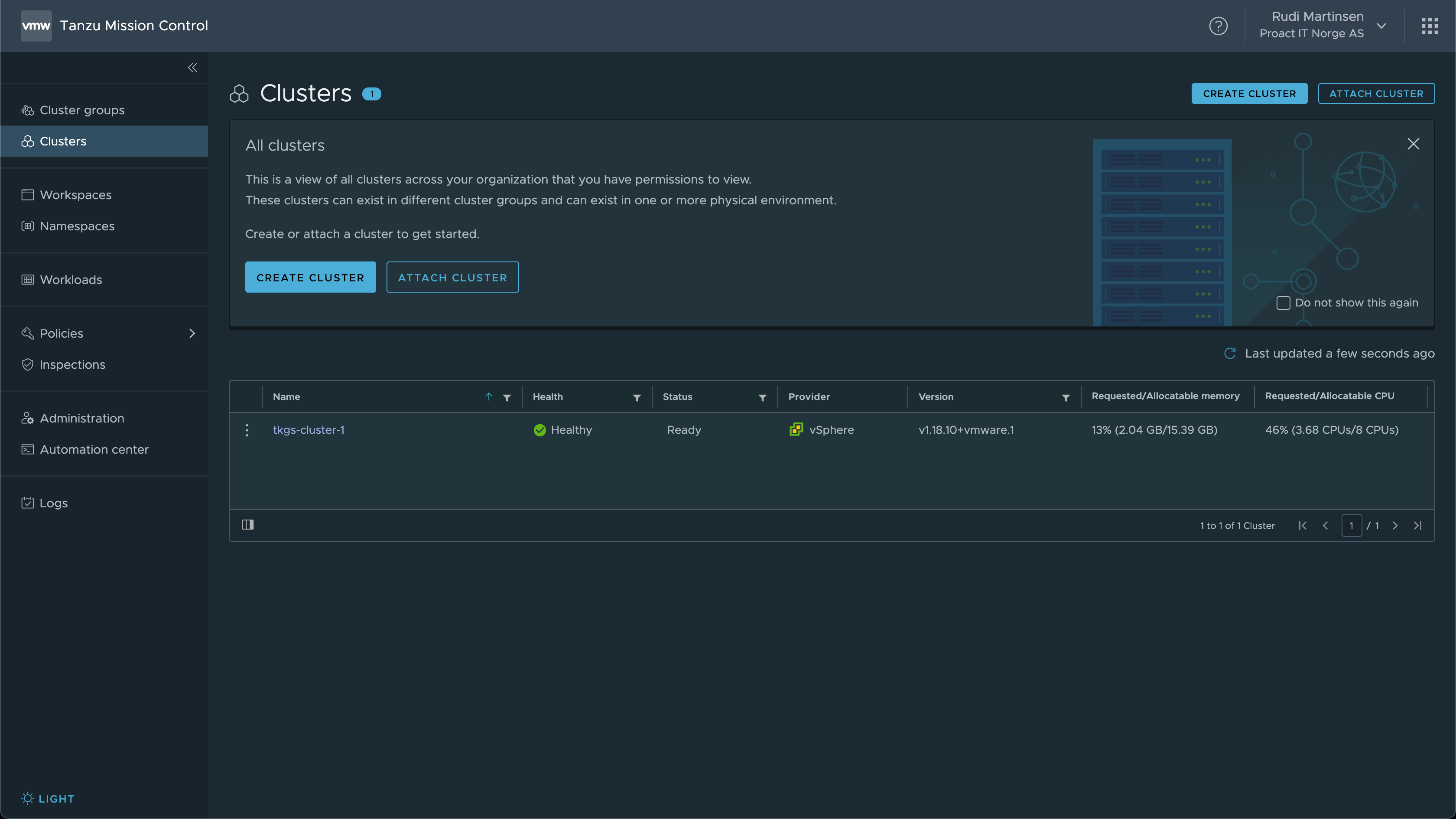 Cluster dashboard