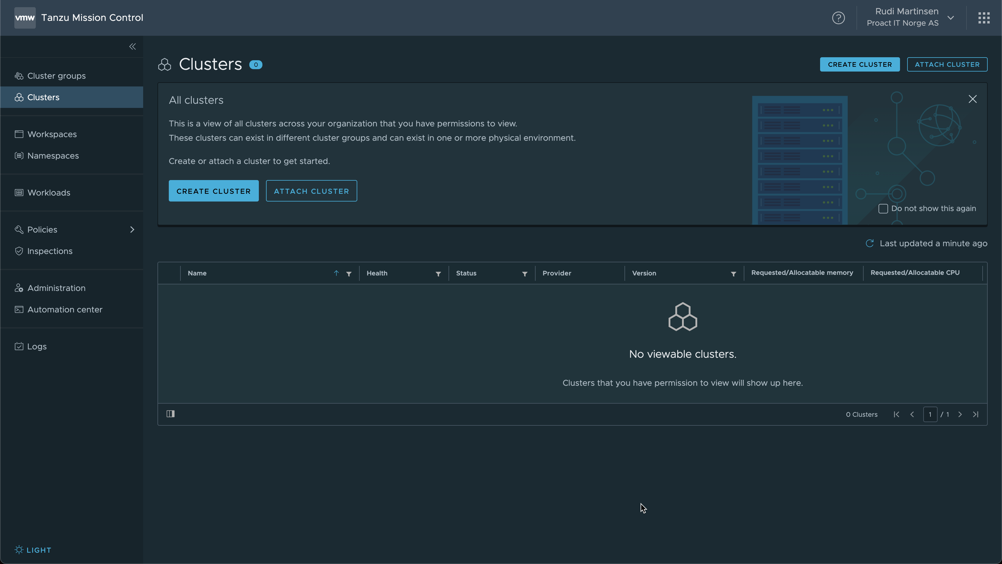 VMware Tanzu Mission Control console