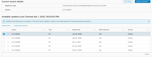 VCSA available updates