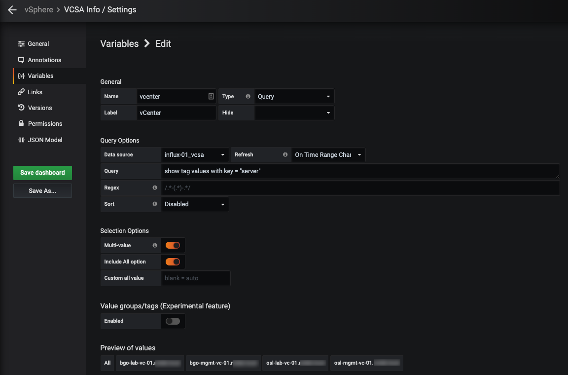 Grafana variable with vCenters
