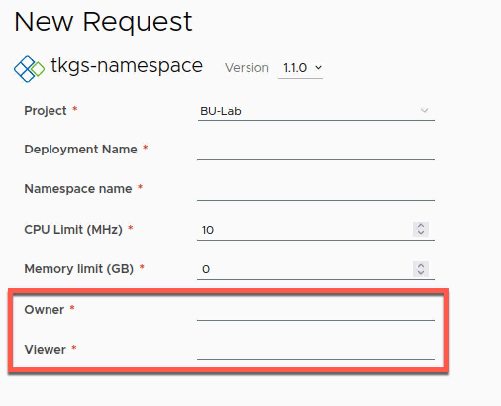Service Broker form with permissions input