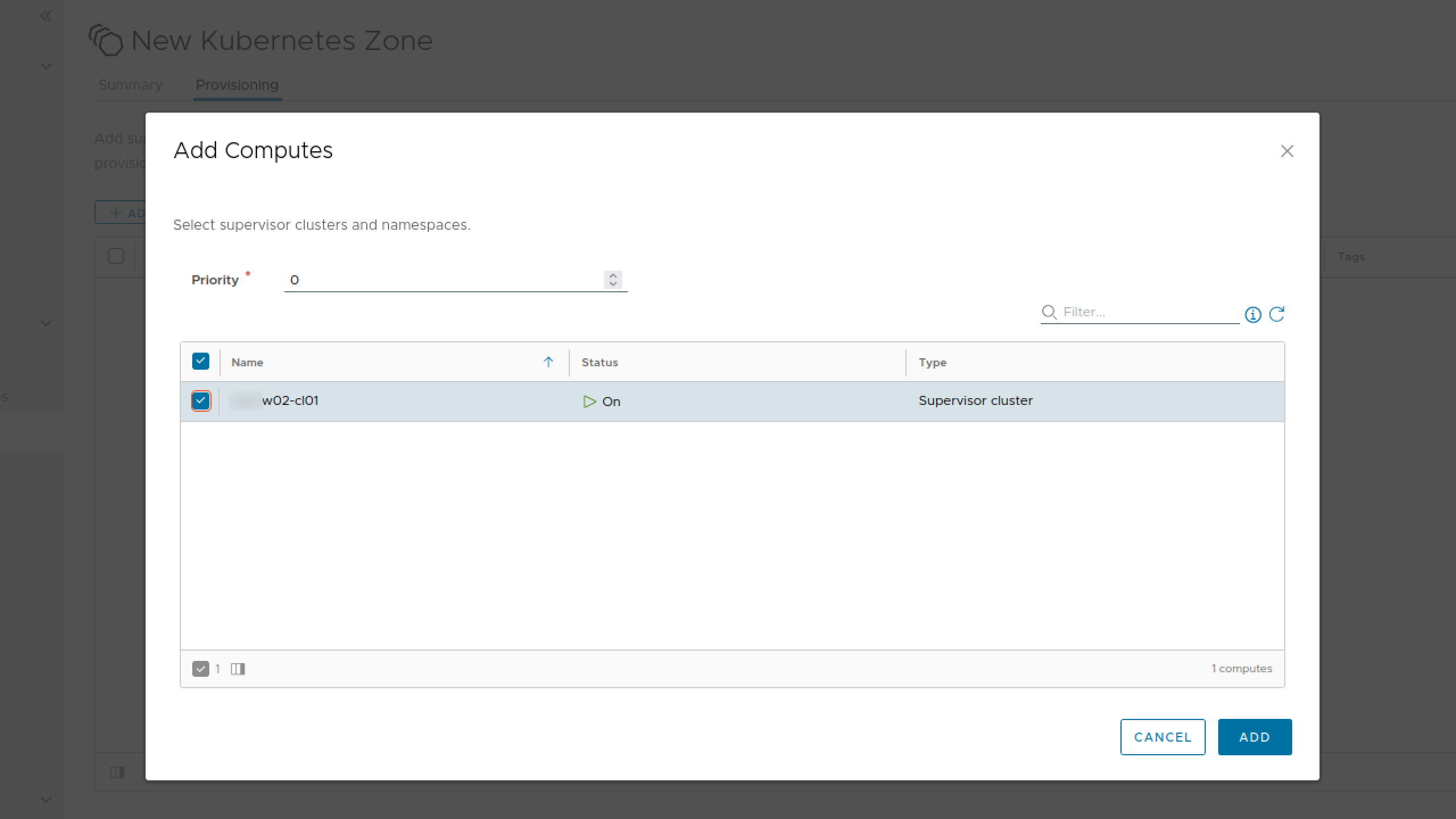 Add Supervisor cluster to Kubernetes zone