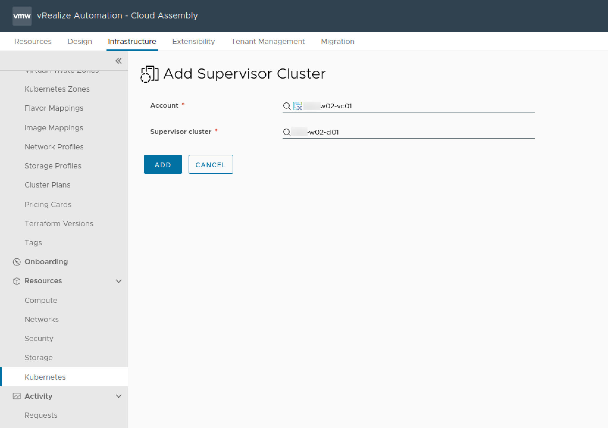 Select Supervisor cluster