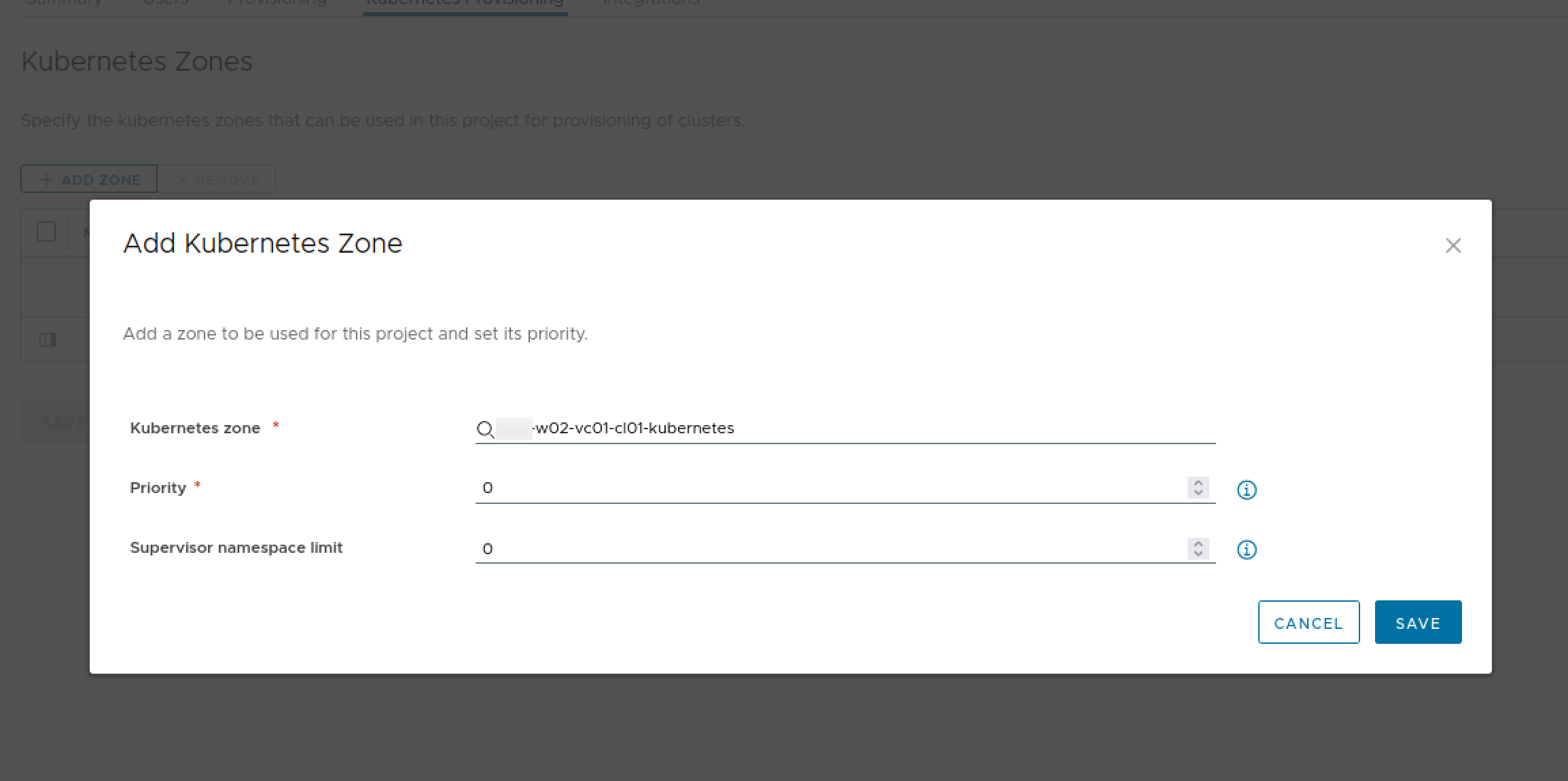 Add zone with limit and priority