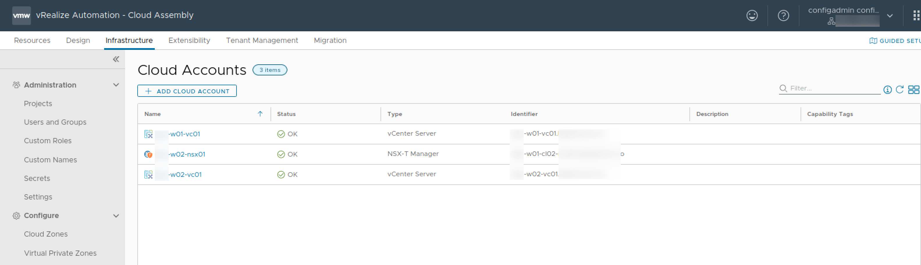 vRA cloud accounts