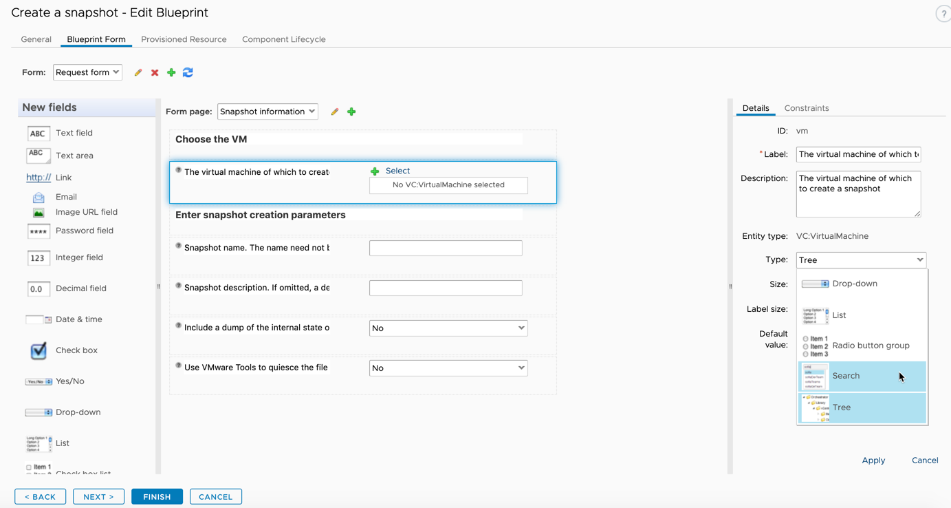 Change vRA field type