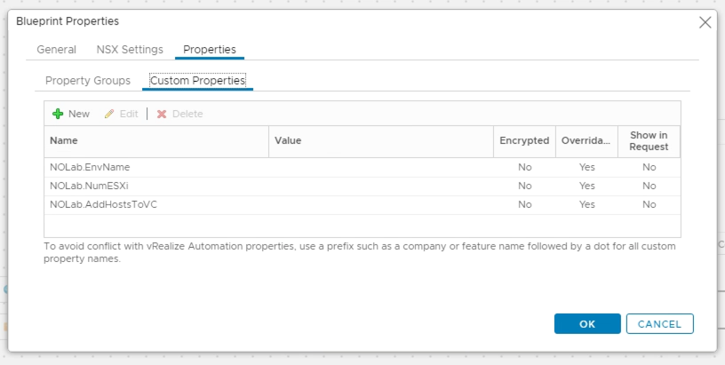 vRA Blueprint Custom properties