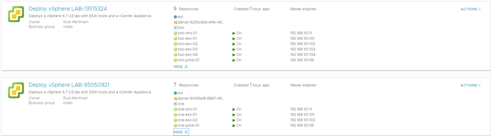 vRA deployments