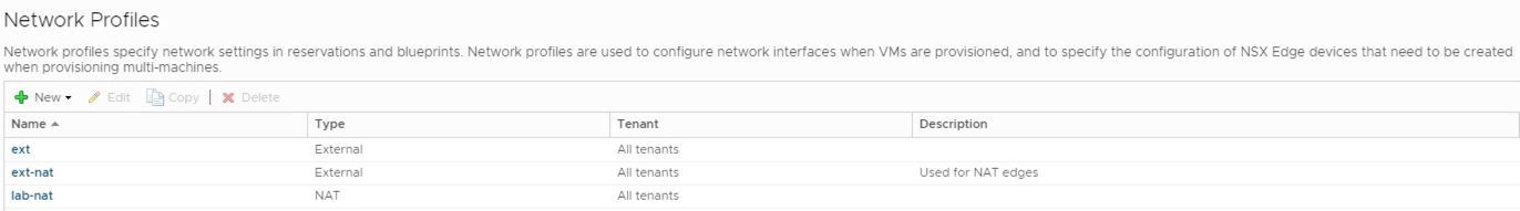 vRA Network profiles