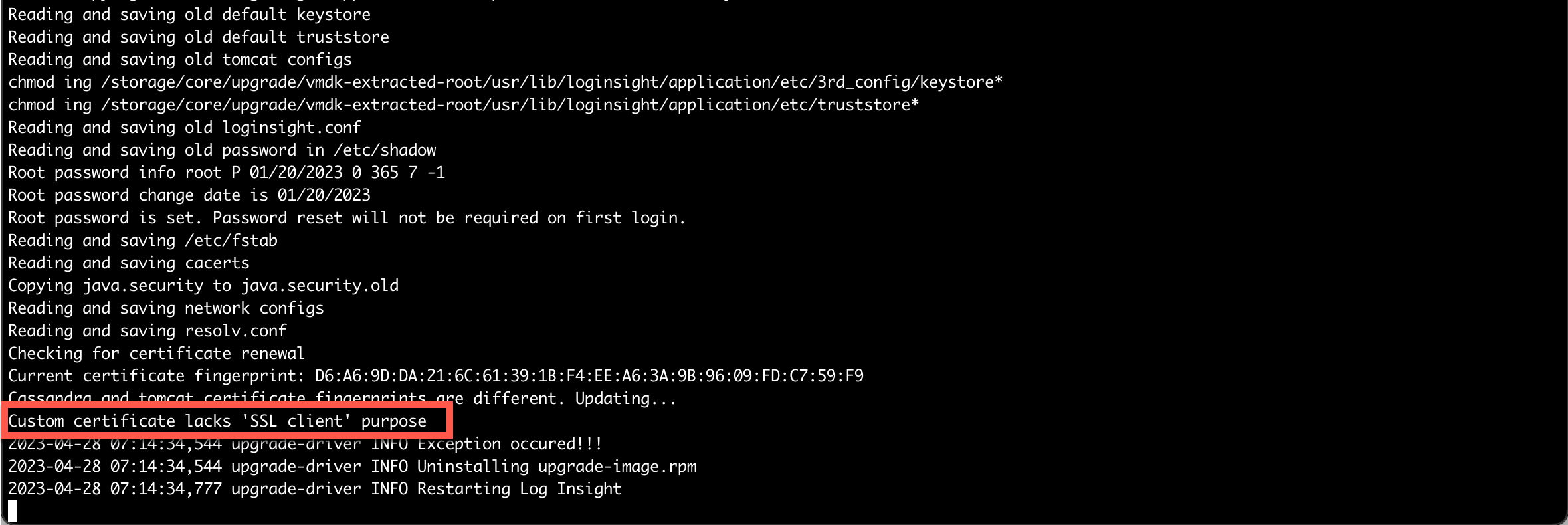 Upgrade log SSL error