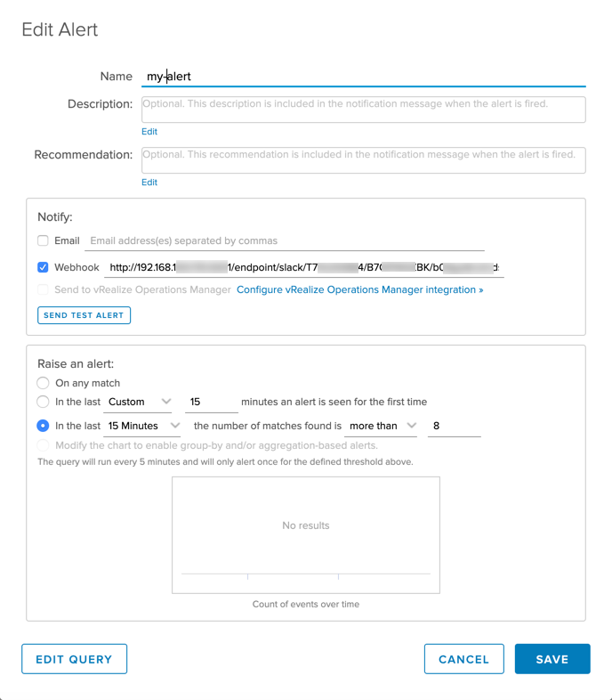 Configure webhook for alert